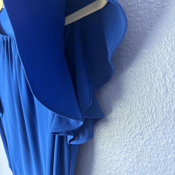 Women's Jessica Howard Dress Midi Tie Around Waist High Neck Short Sleeve Blue - Picture 7 of 9